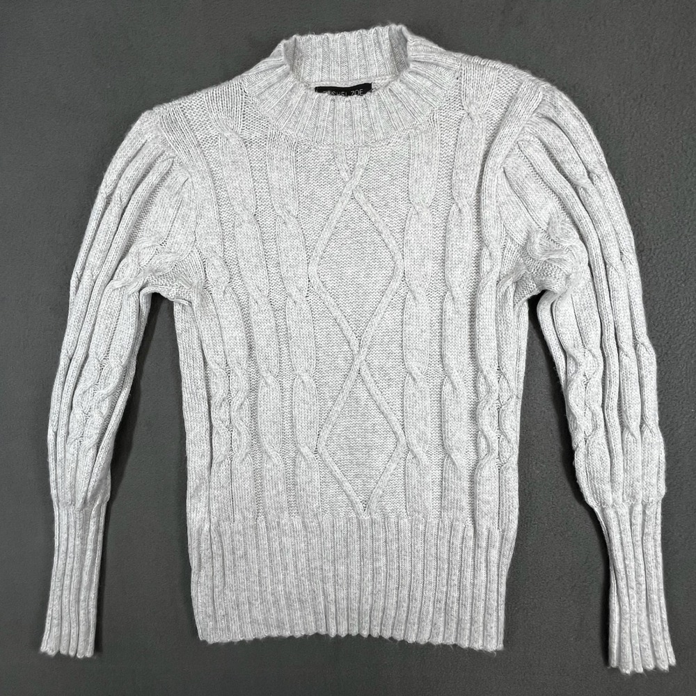 Rachel Zoe women gray 3D chunky cable knit fisherman sweater mock neck size S